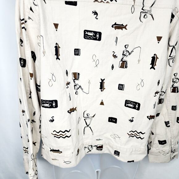 Chico's Design Vintage Tan Egyptian Hieroglyph  Fishing Print Jacket Size M - Picture 13 of 14